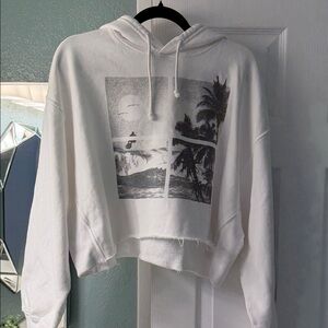 NWT Free People White Graphic Surfer Hoodie with Beach Print